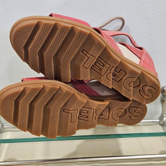 Sorel Joanie Red LL5347-602O pen Toe Cut Out Hi Wedge Heel Sandals Red Size 8.5 - Picture 7 of 14